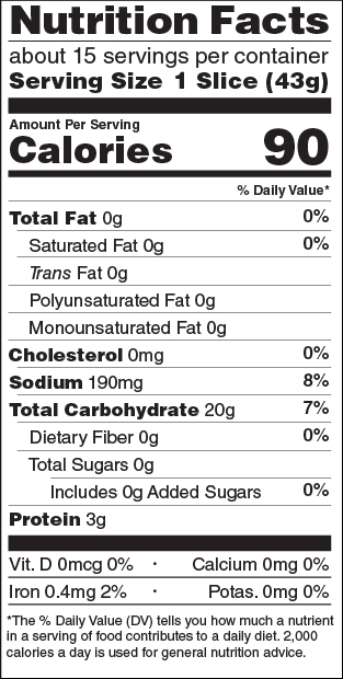 Rudi's Rocky Mountain Sourdough Nutrition Fact Panel